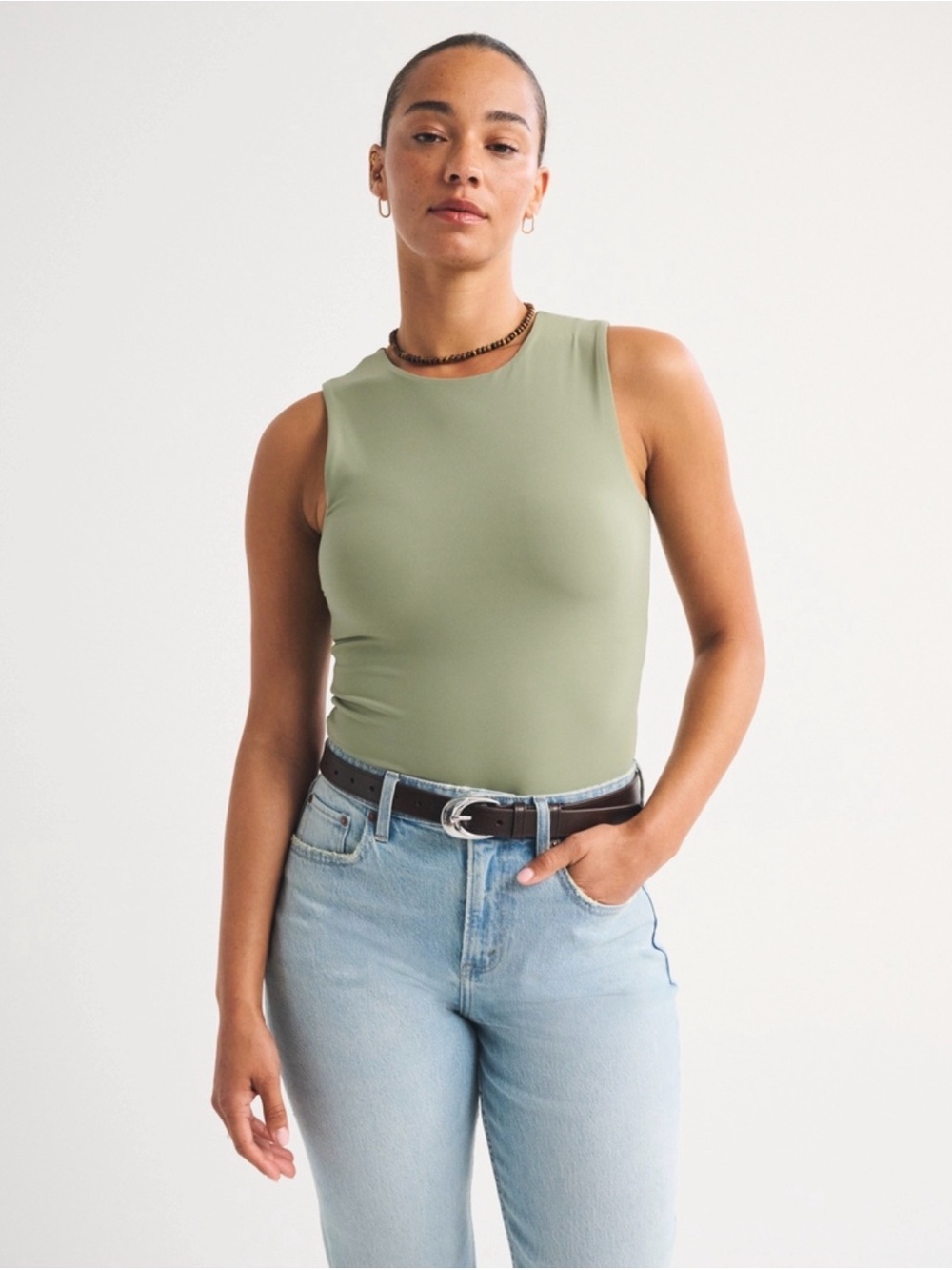 Abercrombie Sage Green Ribbed Sleeveless Bodysuit Small